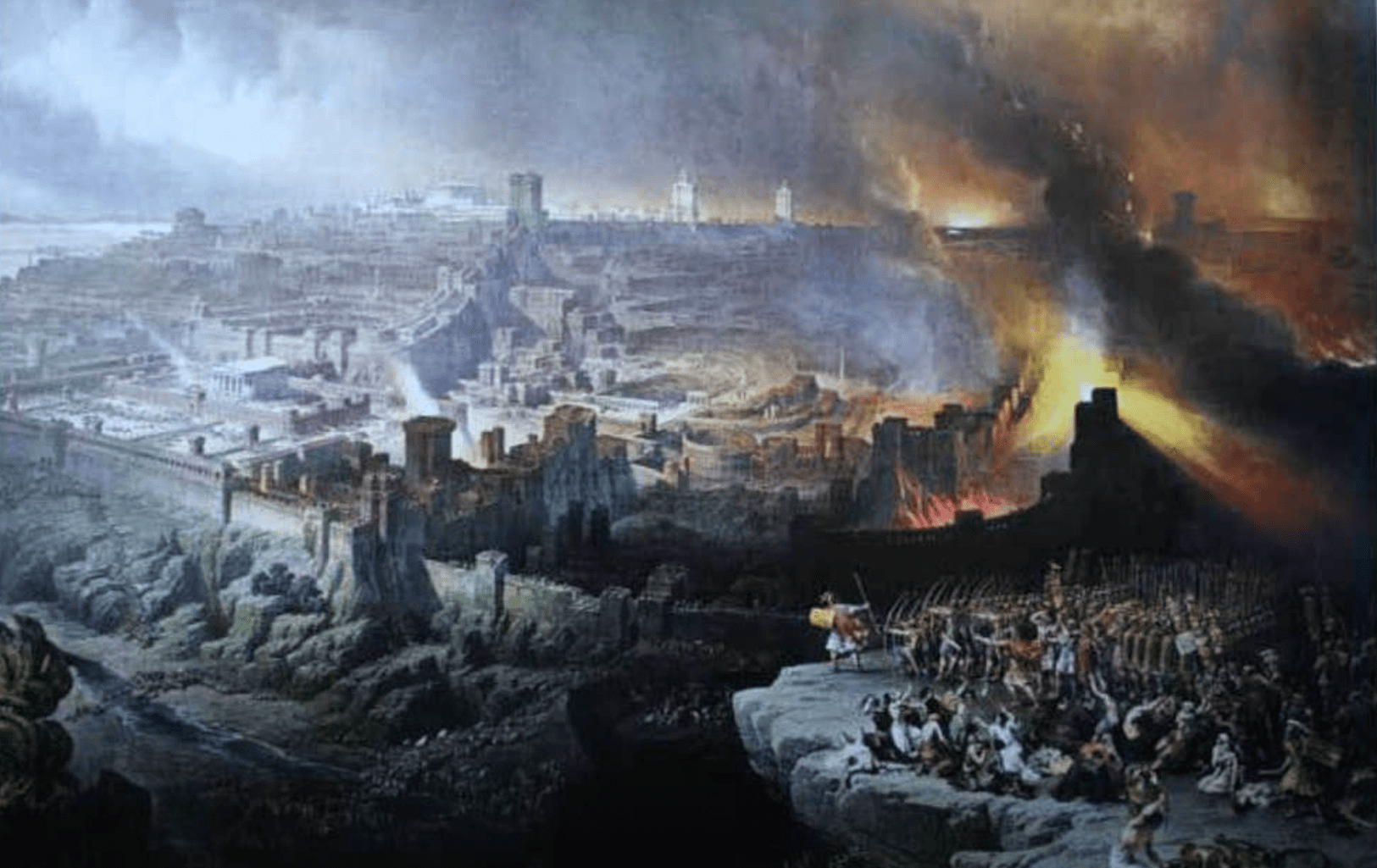 A painting of the destruction of jerusalem by the romans.