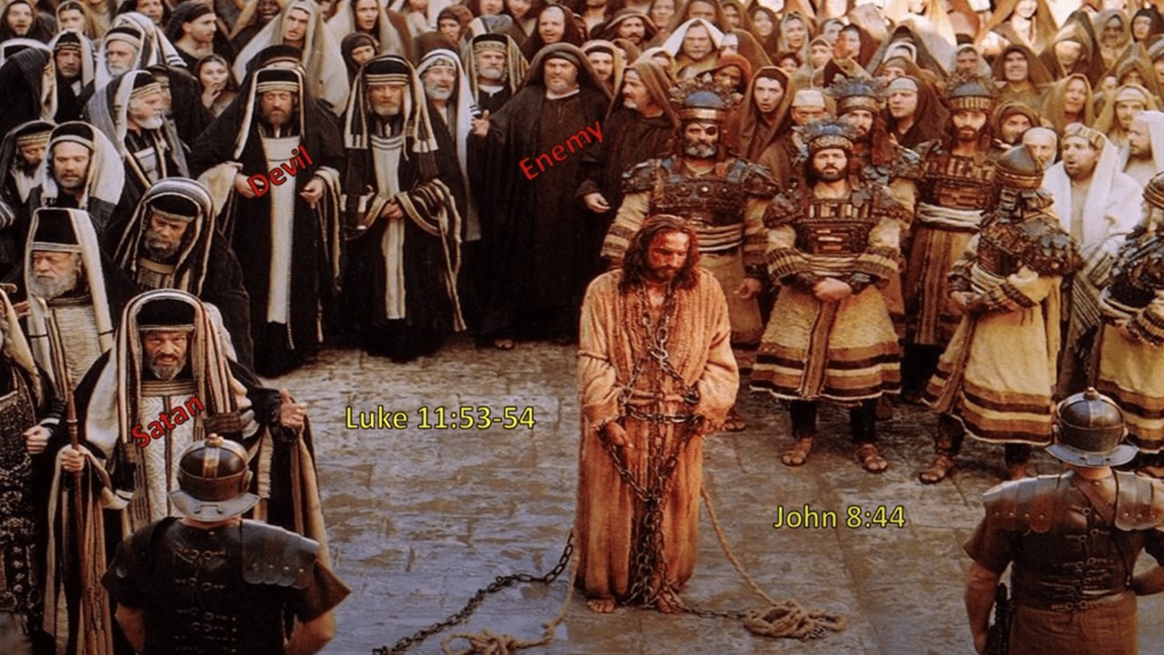 A depiction of Jews yelling "crucify him" at Jesus trial
