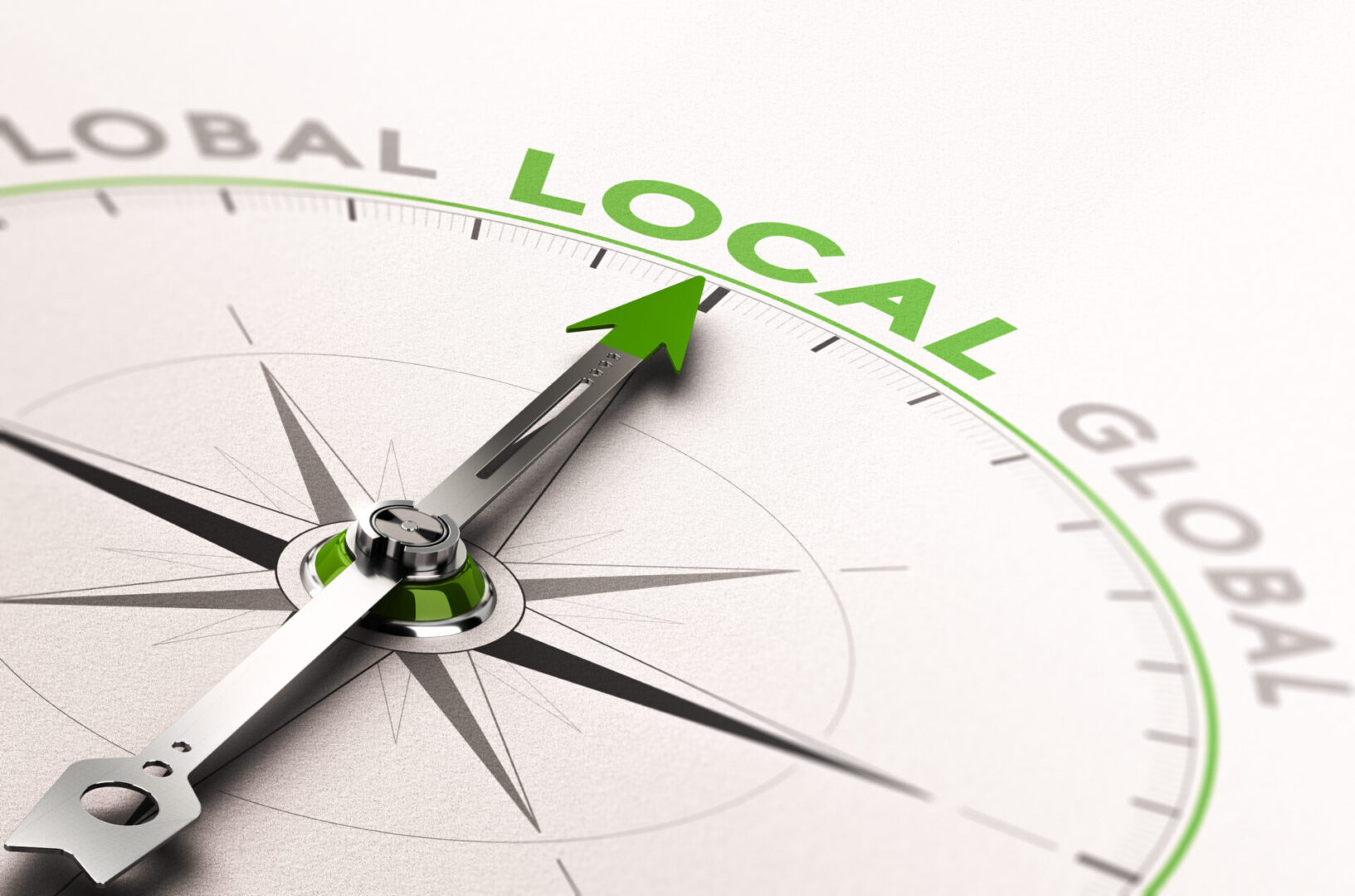 A compass with the words local, global and local.