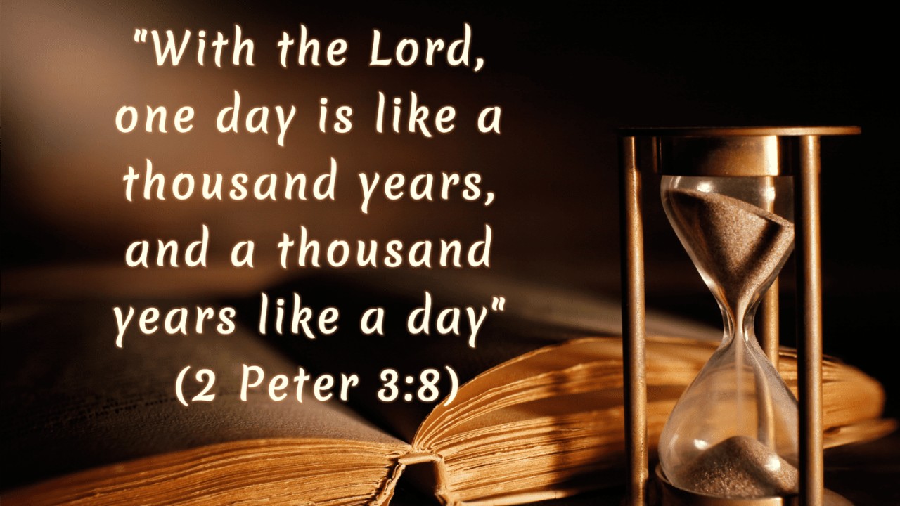A sand timer next to an open Bible