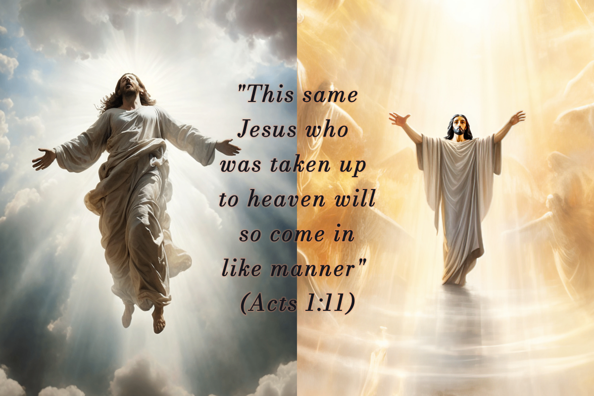 Two pictures of Jesus, one ascending and one descending.