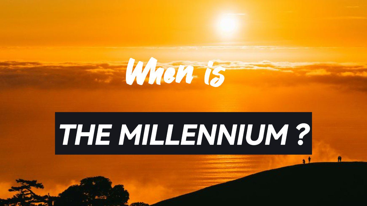 A sunset with the words " when is the millennium ?" written in front of it.