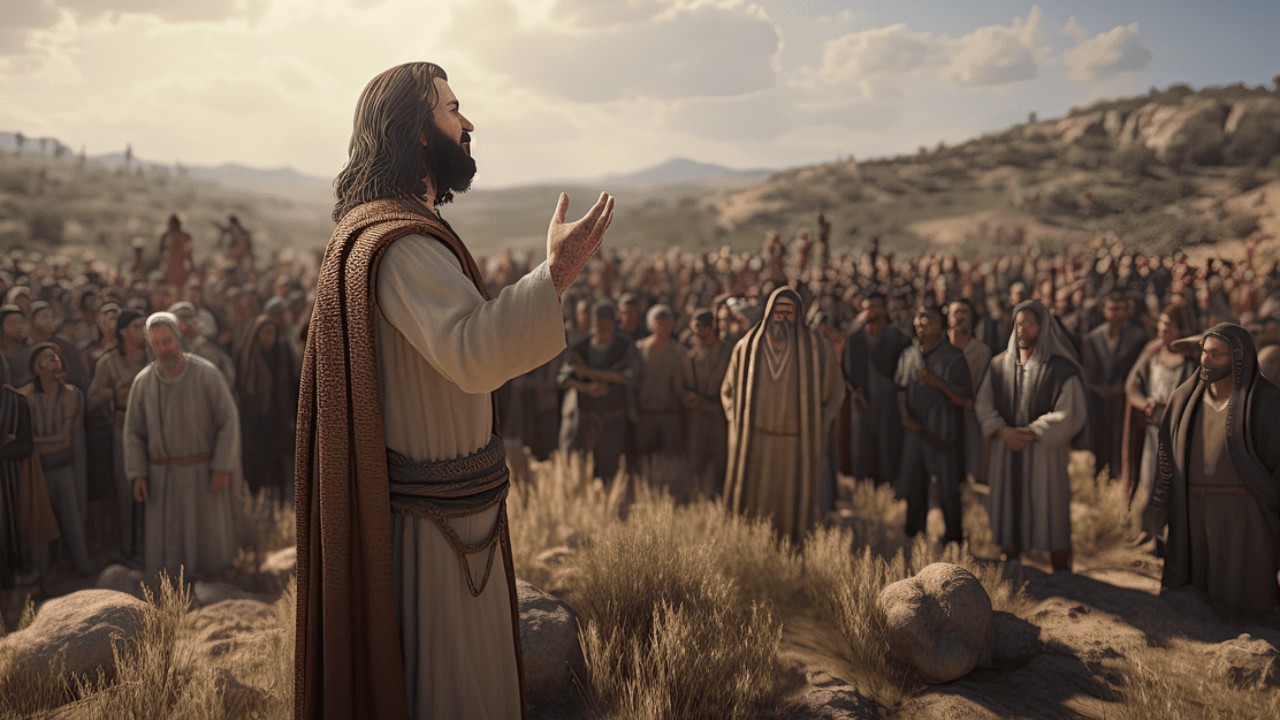Jesus preaching to the people of his day