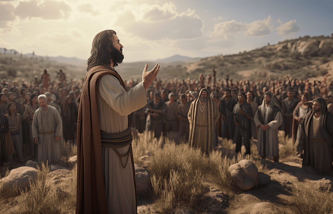 A group of people gathered in the desert.