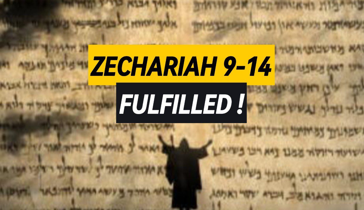 A person standing in front of a wall with the words zechariah 9-1 4 fulfilled.