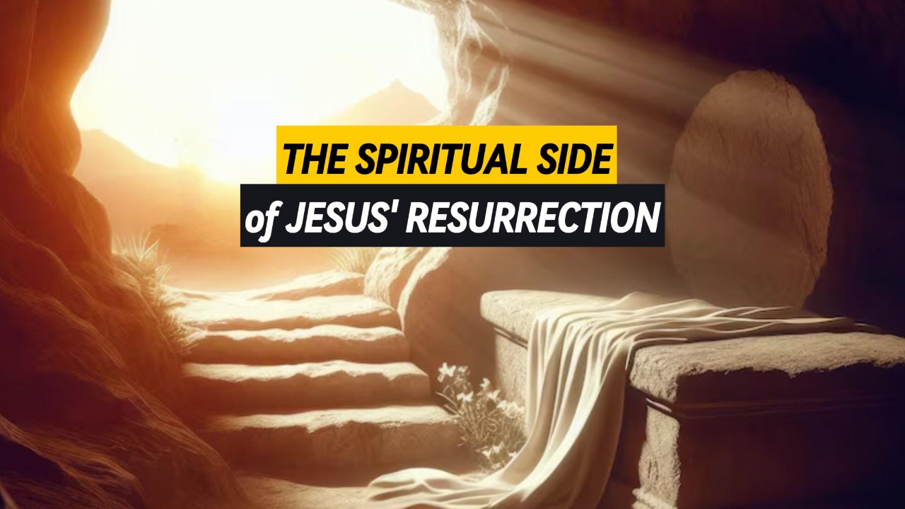 An ancient tomb with Jesus burial linen laying on top of his stone casket.