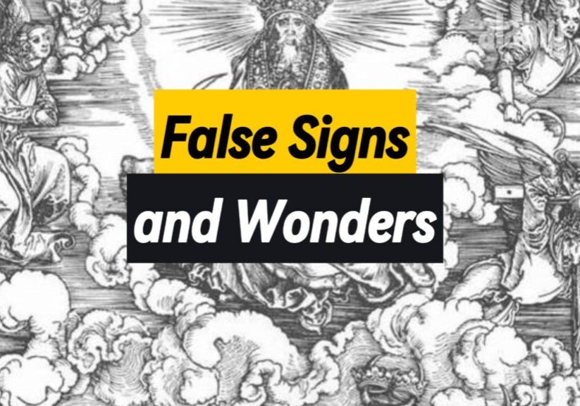 False Signs and Wonders A drawing of a magician with all kinds of supernatural signs and wonders happening all around him.