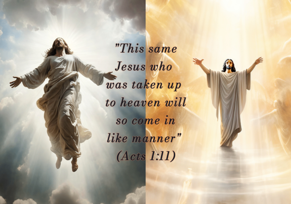 Two pictures of Jesus, one ascending and one descending.