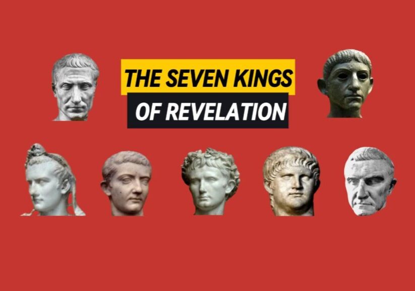 Pictures of the seven kings of Revelation 17:9-10, including Julius Caesar, Augustus, Tiberius, Caligula, Claudius, Nero, and Galba