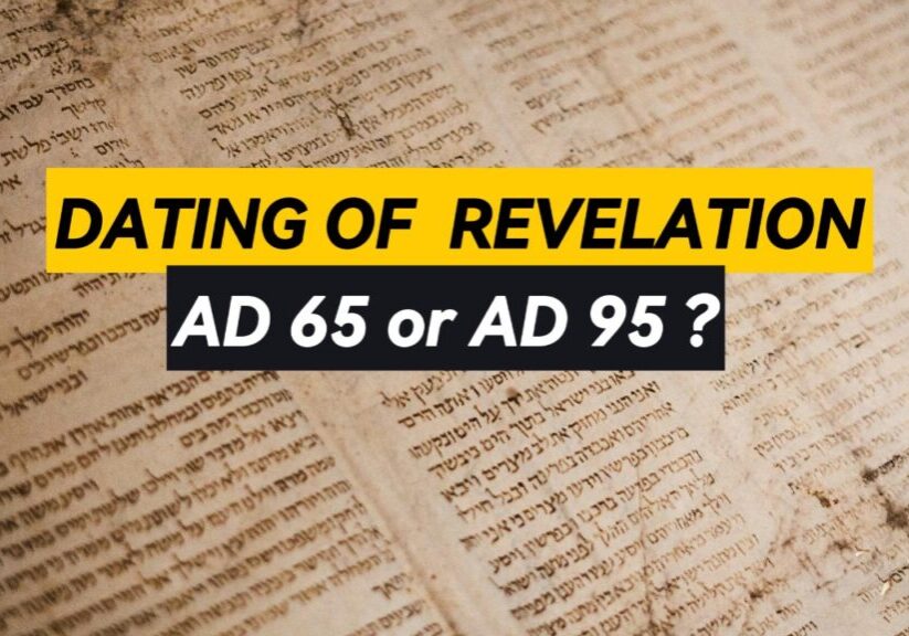 Old Hebrew Bible text with the superimposed words "Dating of Revelation: AD 65 or AD 95?"