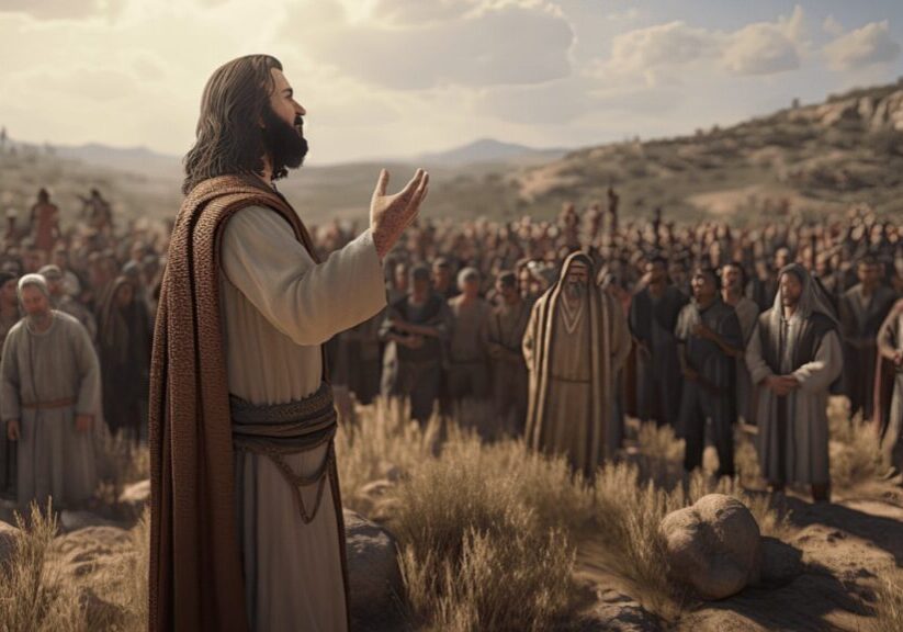 Jesus preaching to the people of his day