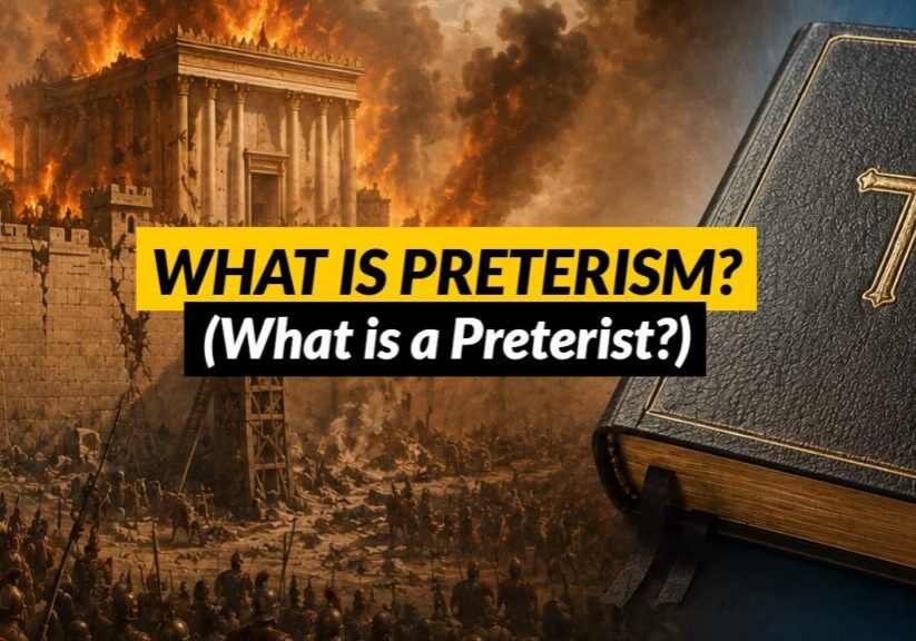 Depiction of the destruction of Herod's Temple in AD 70, and a picture of a Bible.